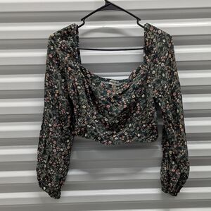 Boho Peasant Floral Long Sleeve Crop Top Inspired Heart Large Vintage Inspired